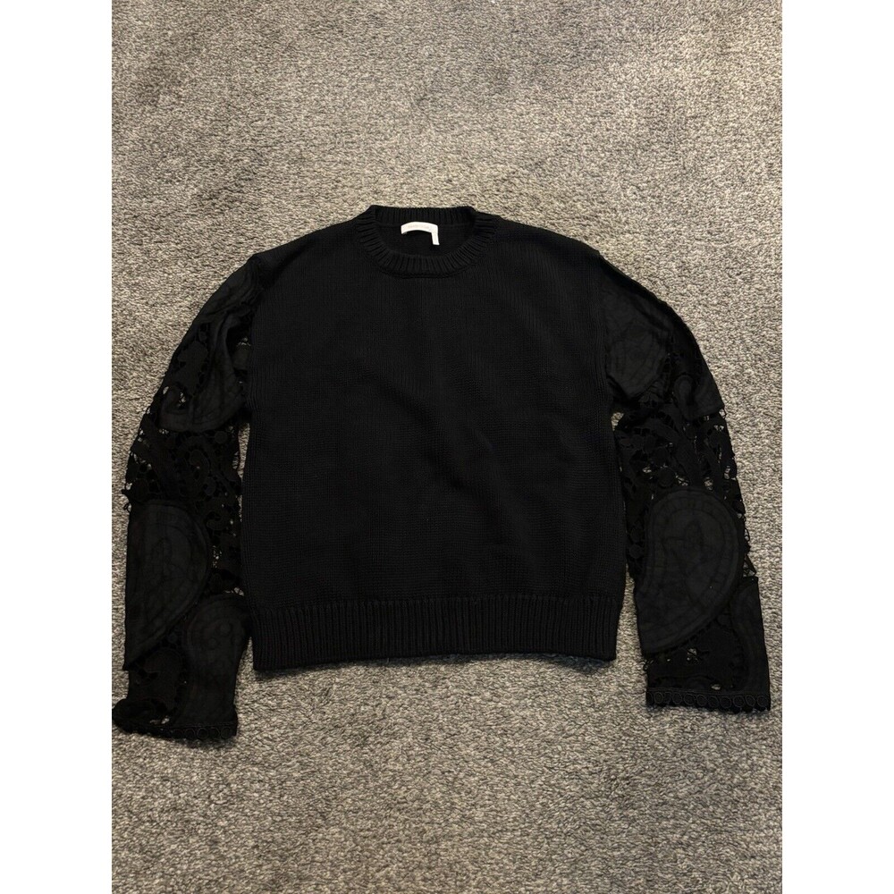 SEE BY CHLOE Lace Sleeve Crew Neck Sweater Top Size XS